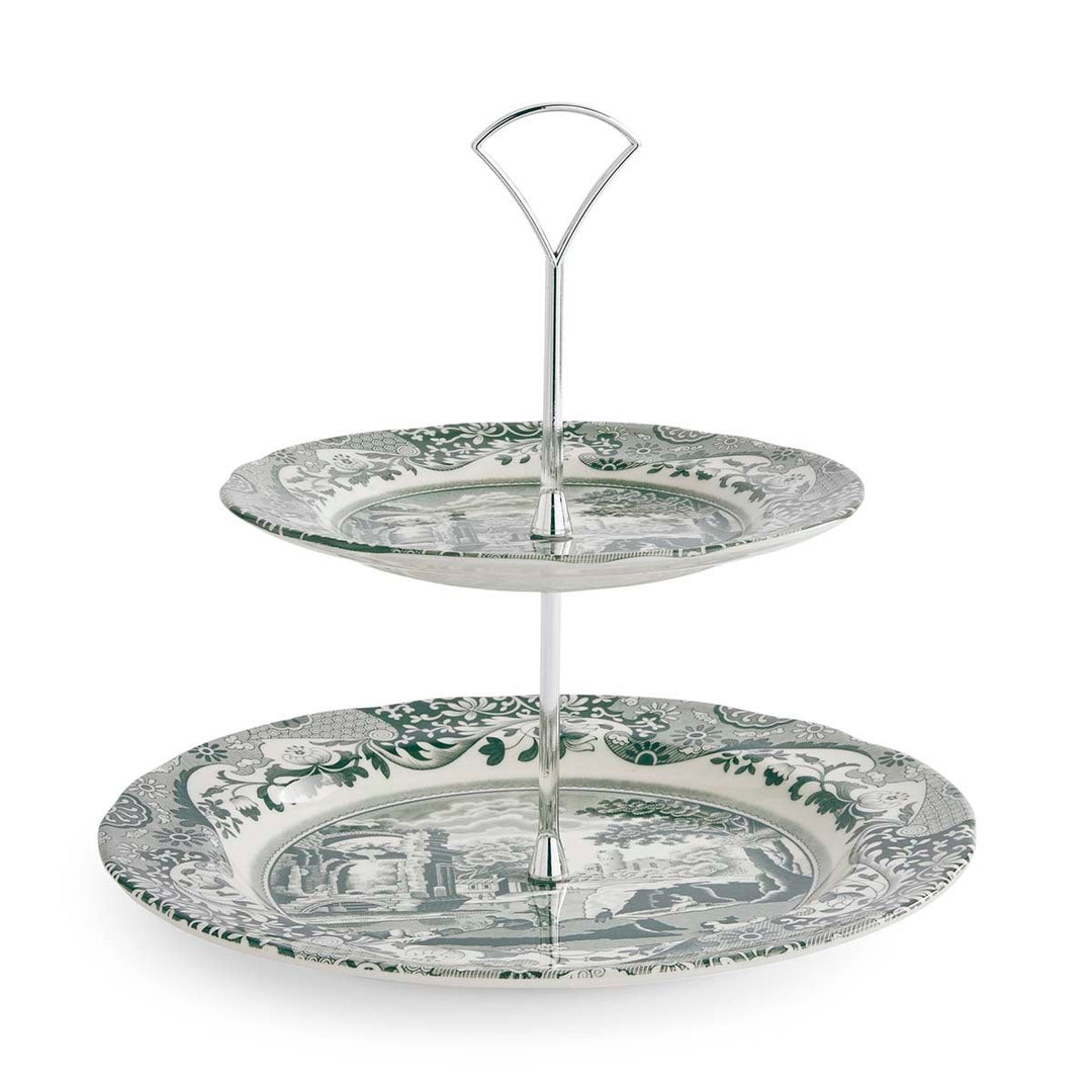 green and white cake stand on white background