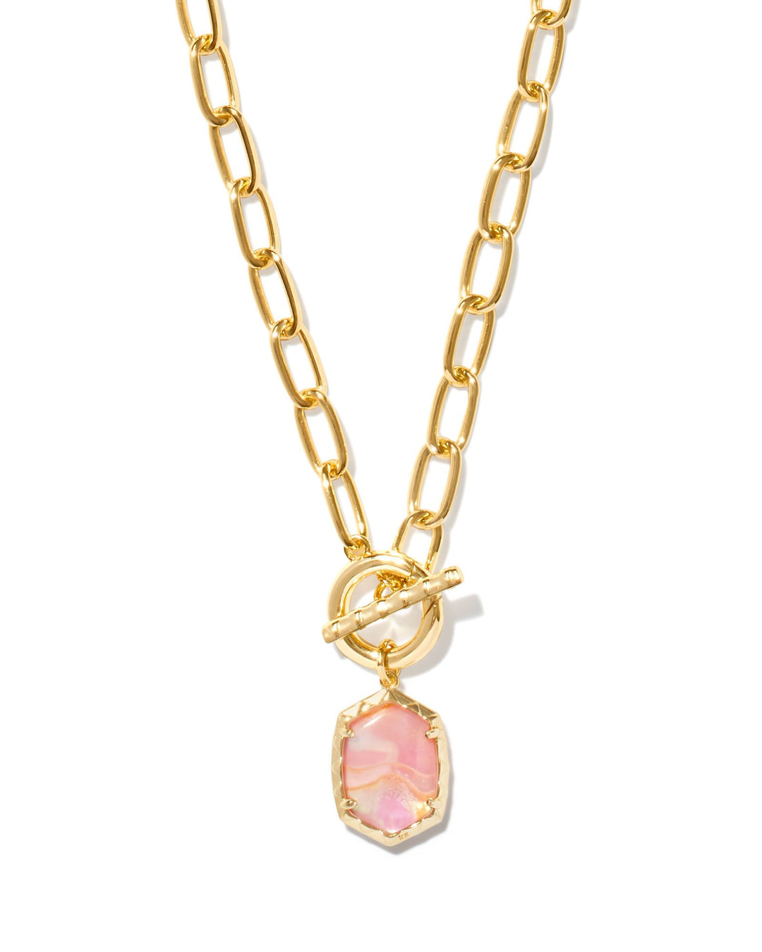 DAPHNE LINK & CHAIN NECKLACE, GOLD LIGHT PINK IRIDESCENT ABALONE