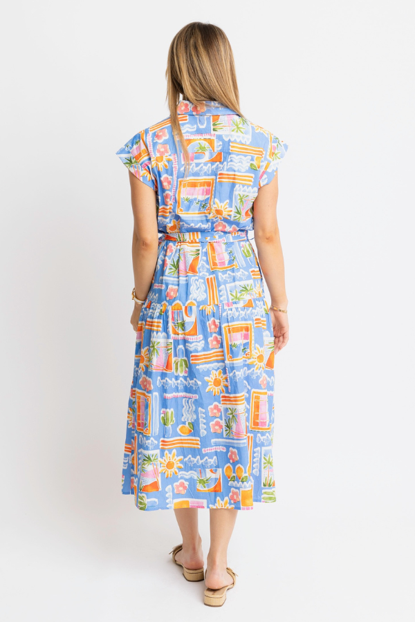 KARLIE: BLUE SANTORINI POCKET SHIRT DRESS MAXI