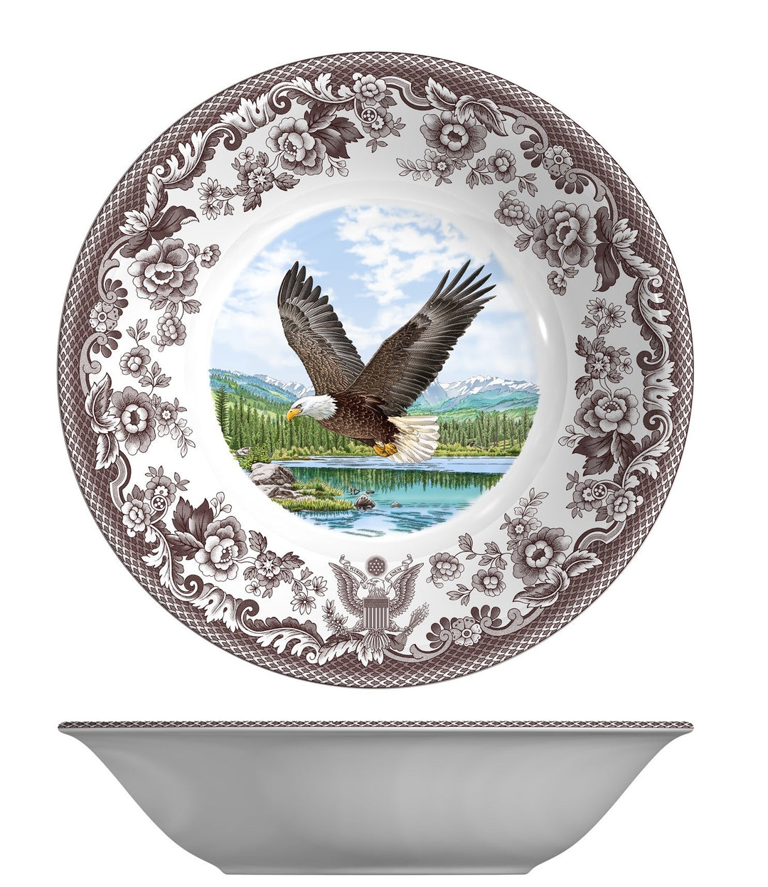 Decorative plate with an eagle design on a white background