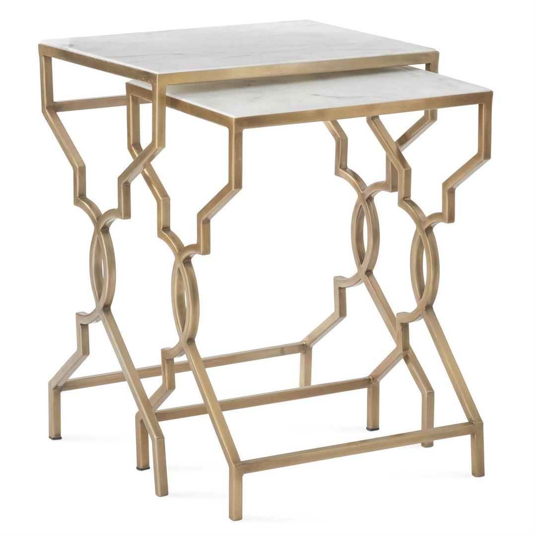 ANTIQUE BRASS & WHITE MARBLE NESTING SIDE TABLE