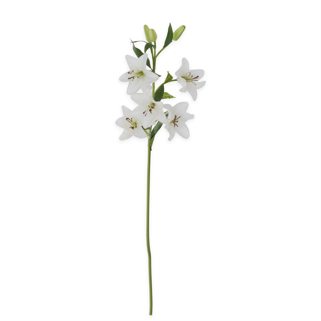 Artificial flower stem with white flowers on a white background