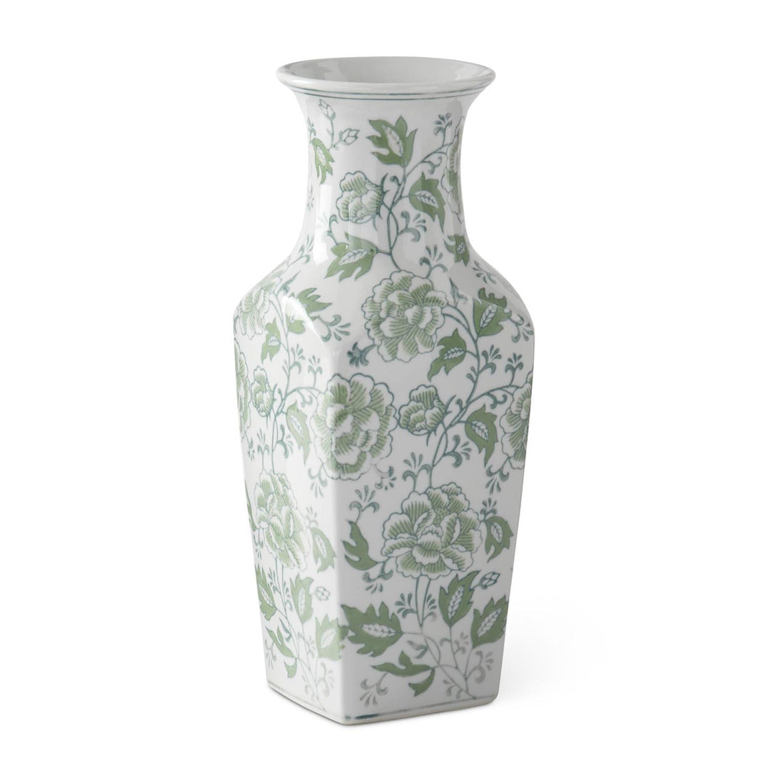 GREEN & WHITE FLORAL CERAMIC VASE