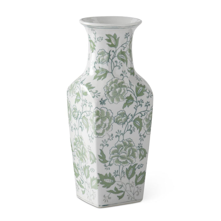GREEN & WHITE FLORAL CERAMIC VASE