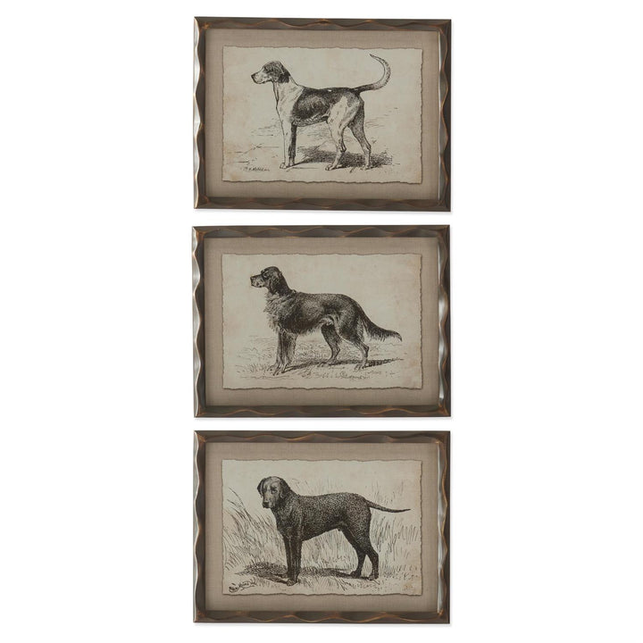 ORNATE BROWN WOOD FRAMED DOG PRINT