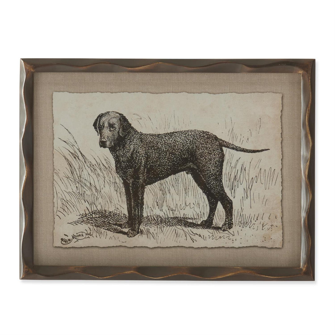 ORNATE BROWN WOOD FRAMED DOG PRINT