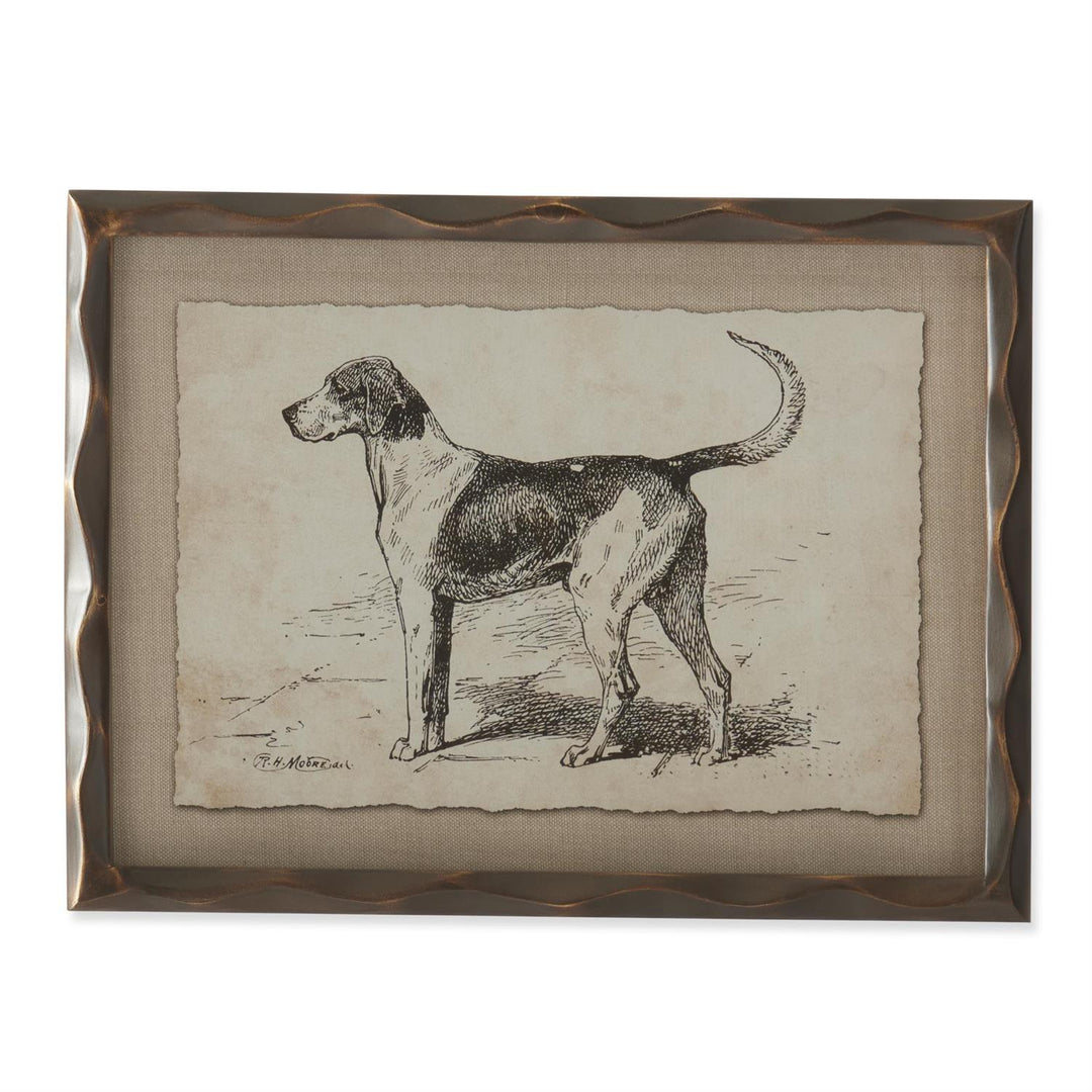 ORNATE BROWN WOOD FRAMED DOG PRINT