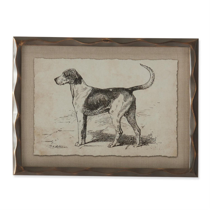 ORNATE BROWN WOOD FRAMED DOG PRINT