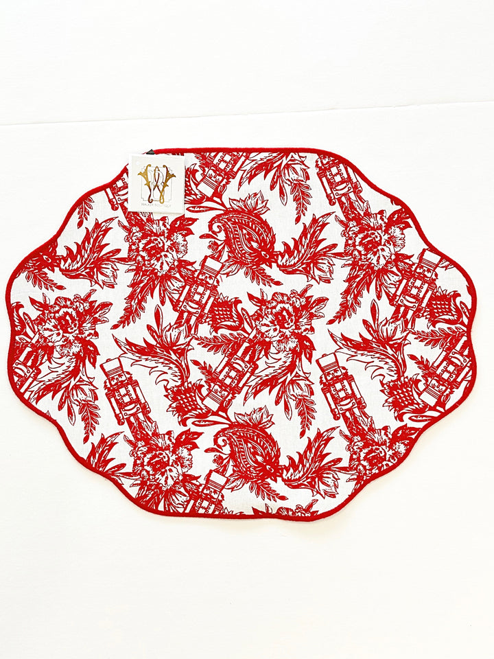 NUTCRACKER TOILE REVERSIBLE SCALLOPED PLACEMAT SET