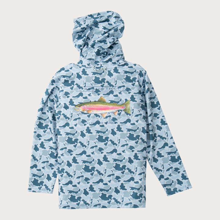 RAINBOW TROUT COOL BLUES BREAK POINT CAMO KIDS PRO PERFORMANCE HOODIE TEE