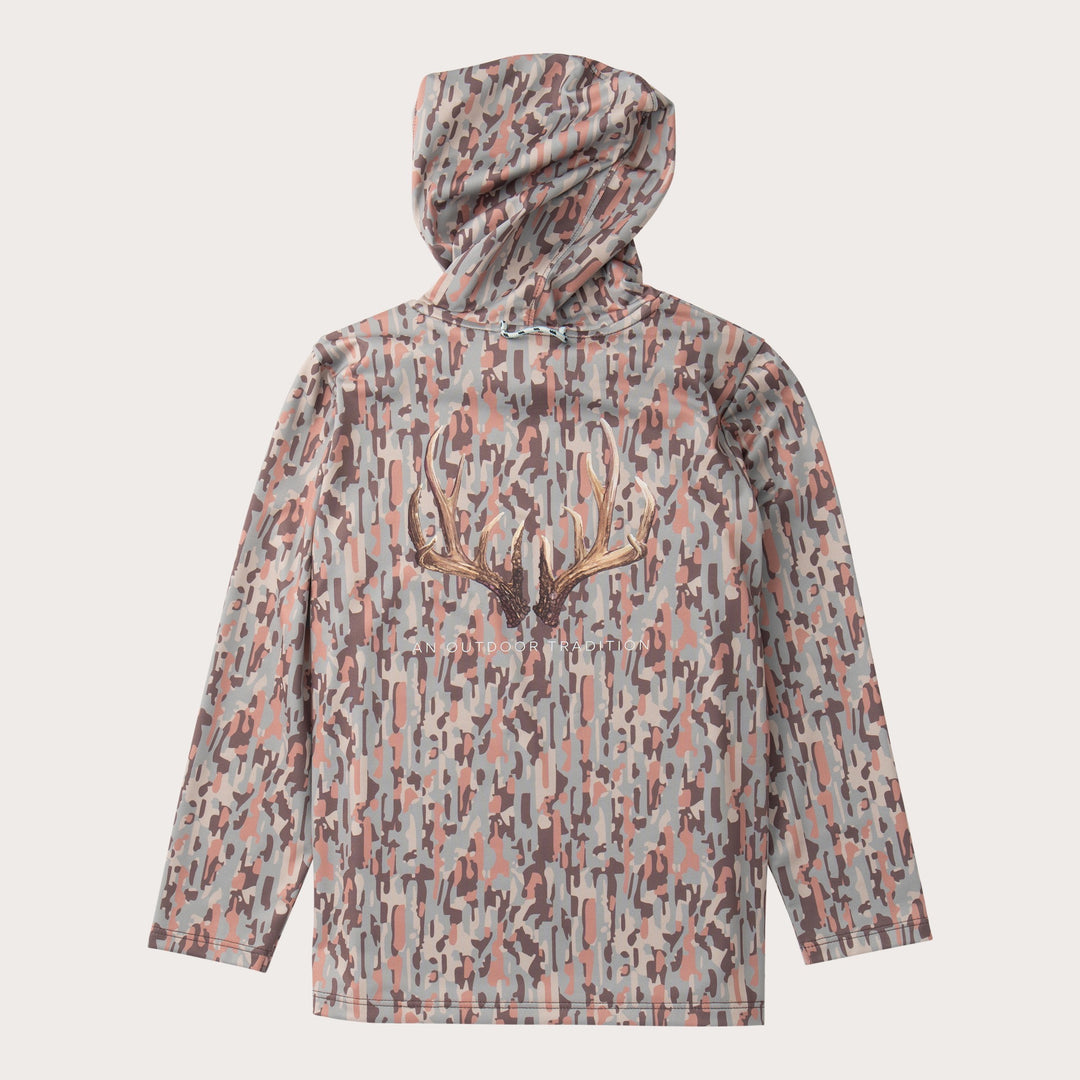 DEER ANTLERS NEUTRAL STAY IN THE LINES CAMO KIDS PRO PERFORMANCE HOODIE TEE