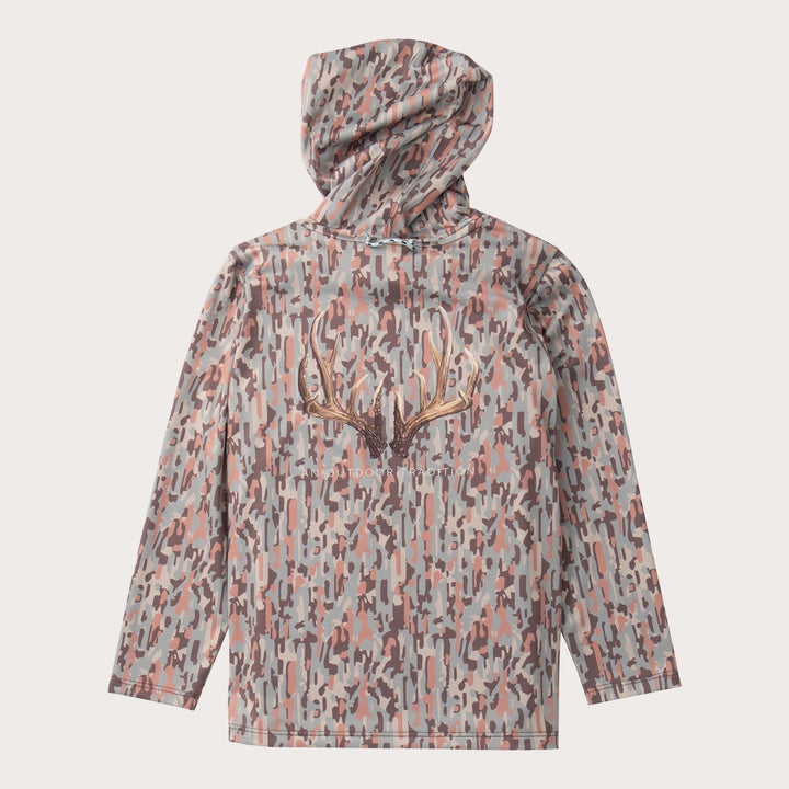 DEER ANTLERS NEUTRAL STAY IN THE LINES CAMO KIDS PRO PERFORMANCE HOODIE TEE