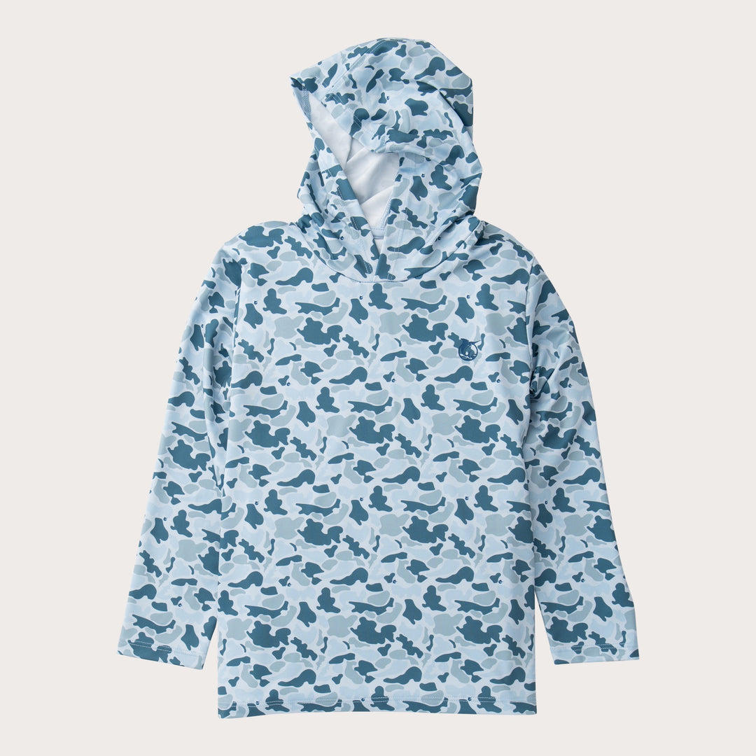 RAINBOW TROUT COOL BLUES BREAK POINT CAMO KIDS PRO PERFORMANCE HOODIE TEE