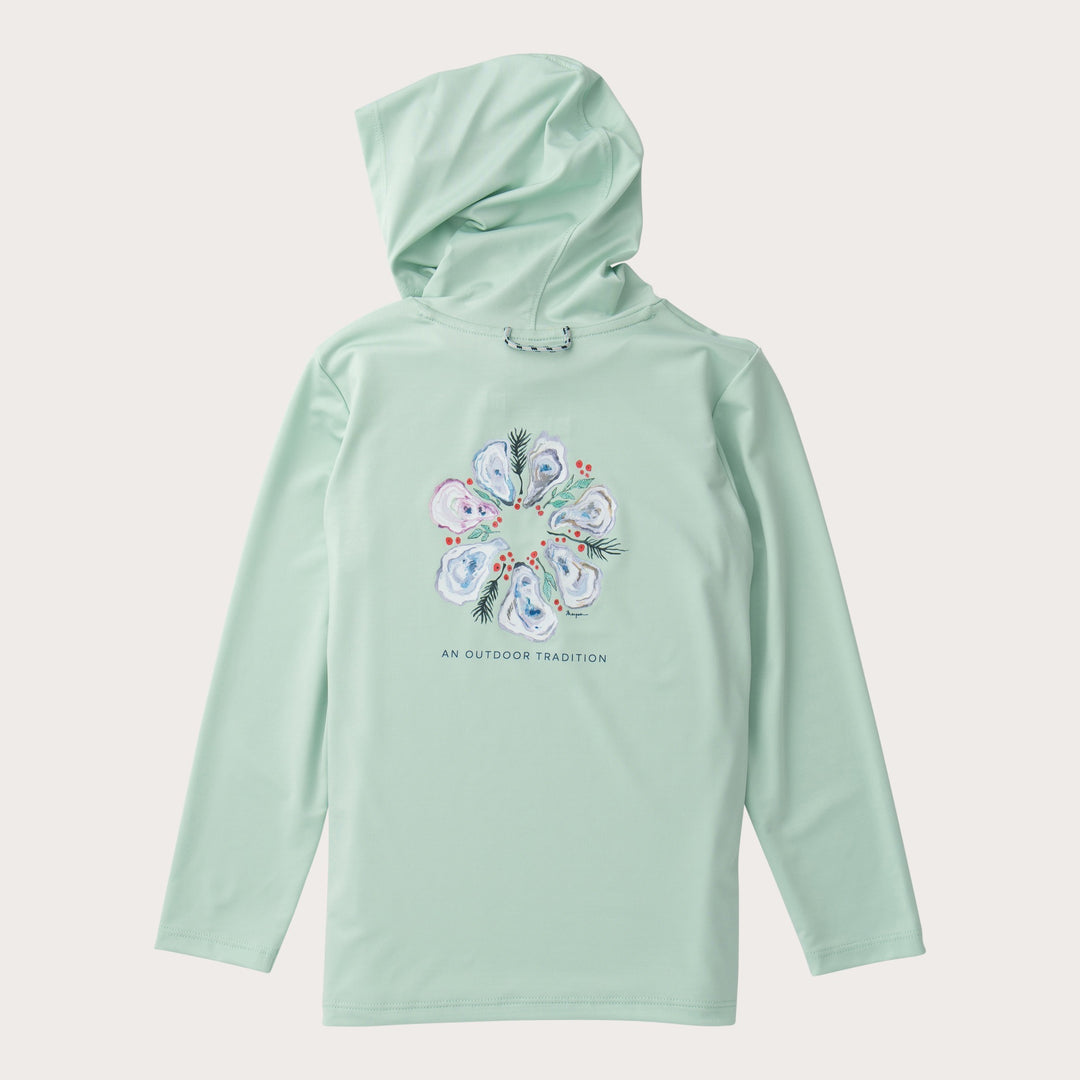 OYSTER MIST GREEN GIRLS PRO PERFORMANCE HOODIE TEE