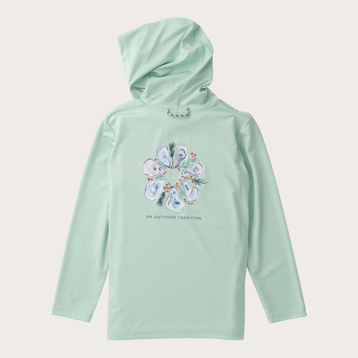 OYSTER MIST GREEN GIRLS PRO PERFORMANCE HOODIE TEE