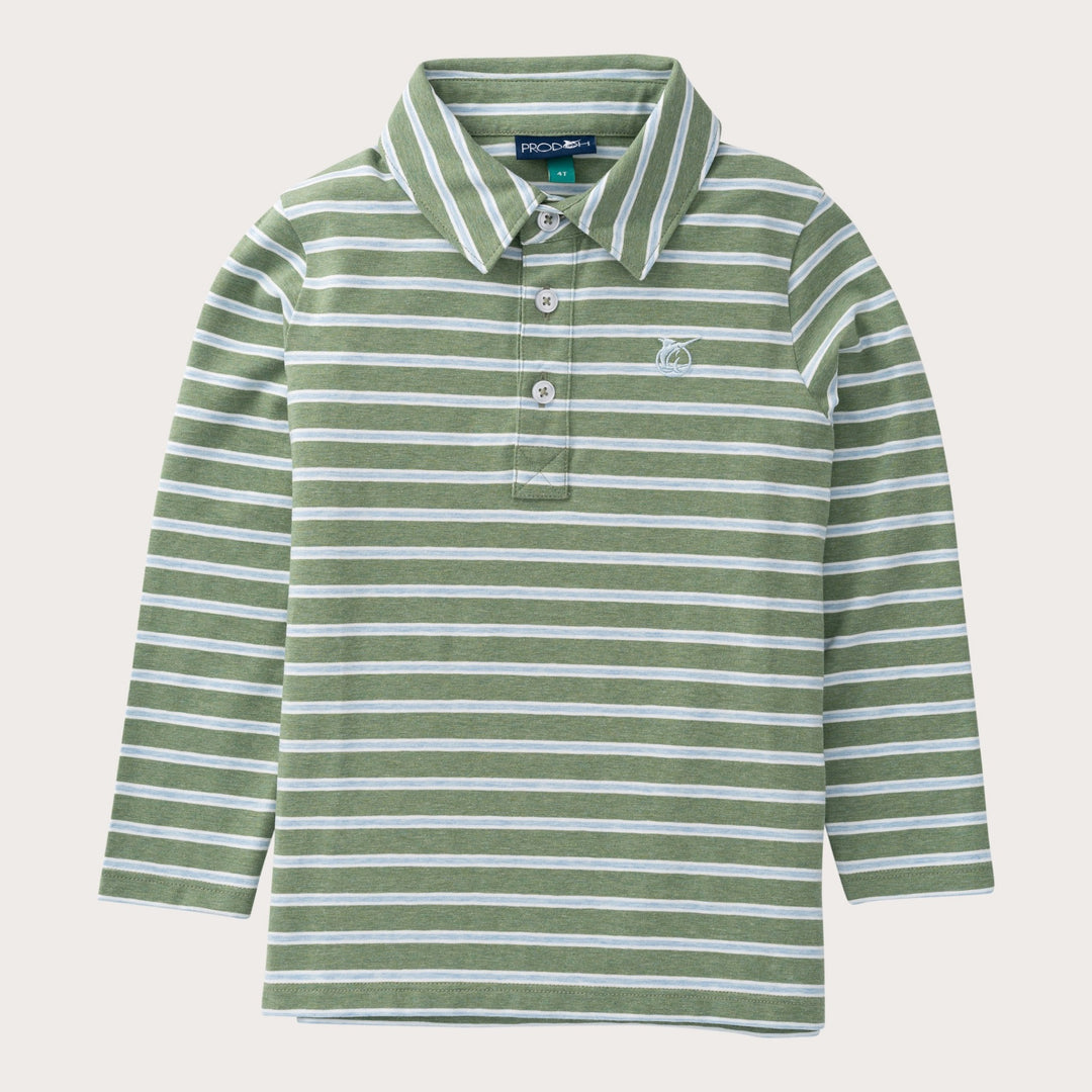 HEDGE GREEN & CASHMERE BLUE STRIPE BOYS LONG SLEEVE POLO
