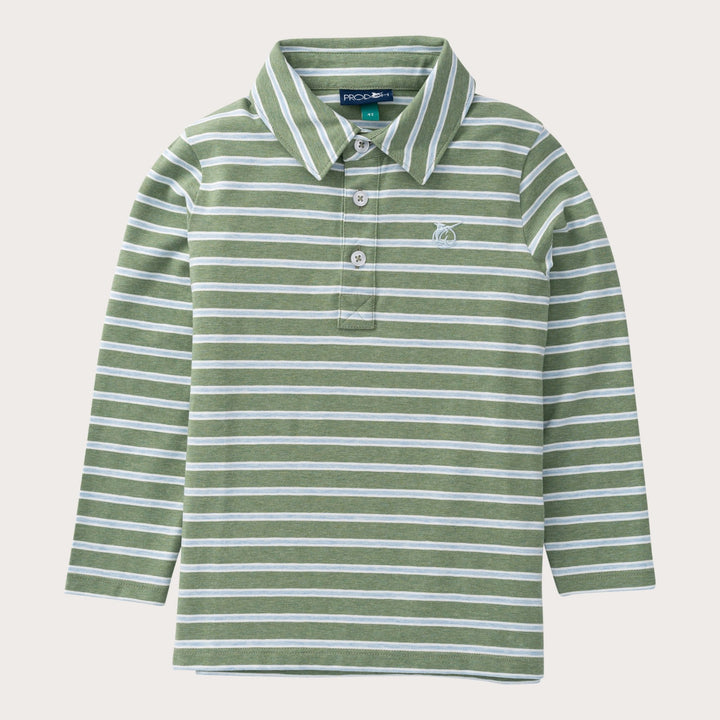 HEDGE GREEN & CASHMERE BLUE STRIPE BOYS LONG SLEEVE POLO