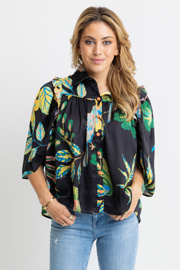 KARLIE: TOUCAN JUNGLE PUFF SLEEVE TOP