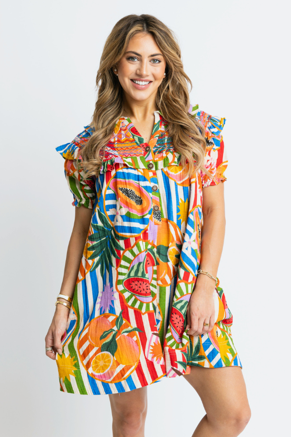 KARLIE: BLUE TROPICAL ISLAND STITCH PETER PAN COLLAR DRESS