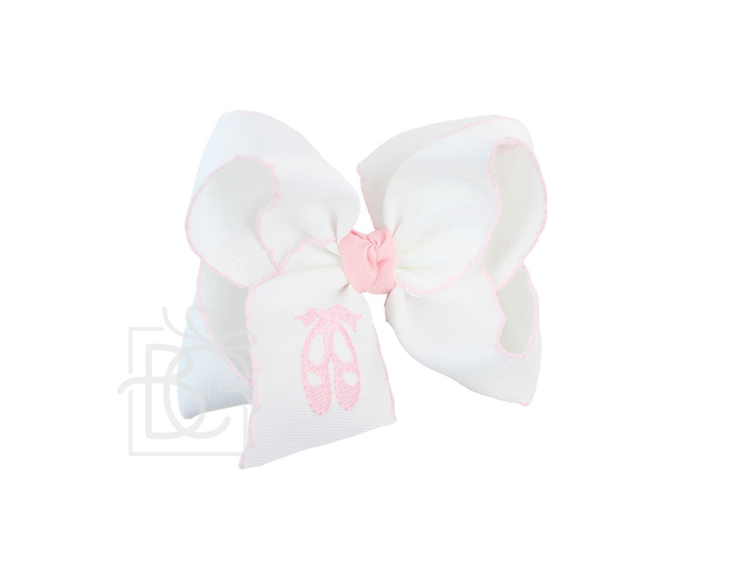 WHITE CROCHETED EDGE BOW WITH PINK BALLET SHOES