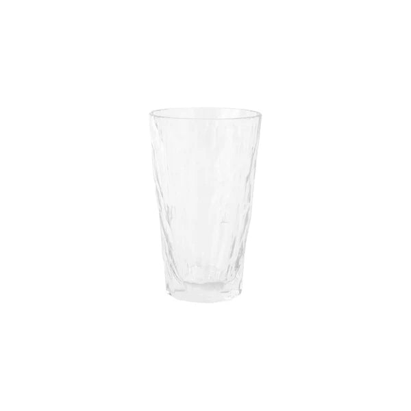 Clear glass tumbler on a white background