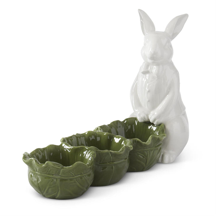 WHITE & GREEN DIVIDED CABBAGE BOWL
