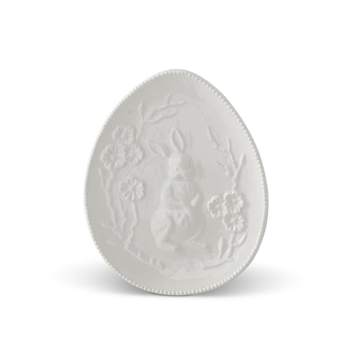 WHITE CERAMIC EASTER BUNNY EMBOSSED EGG PLATE