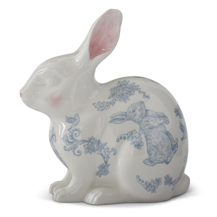 WHITE BUNNY WITH BLUE SPRING MOTIFS