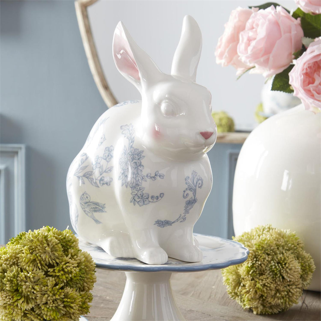 WHITE BUNNY WITH BLUE SPRING MOTIFS
