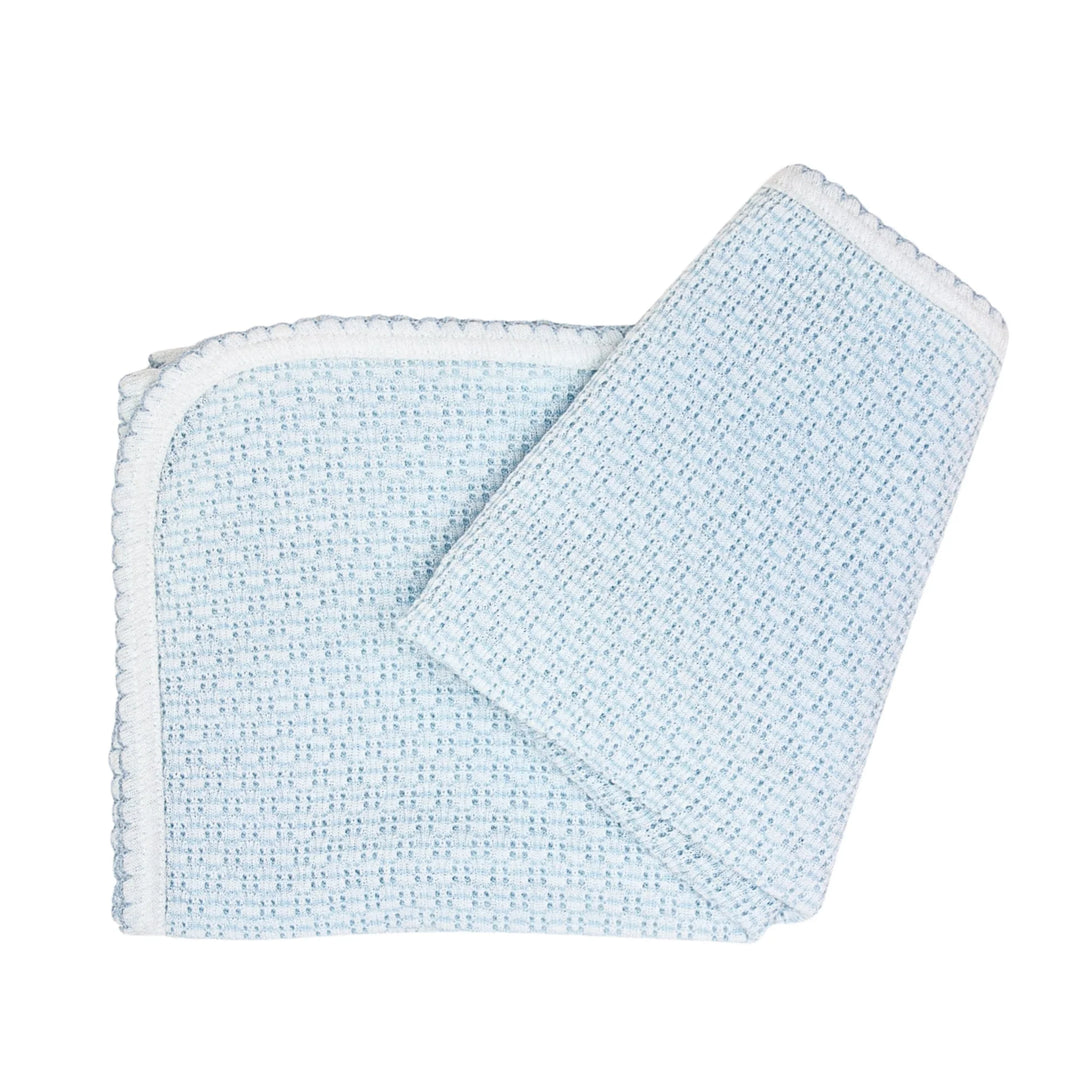 Light blue textured blanket on a white background