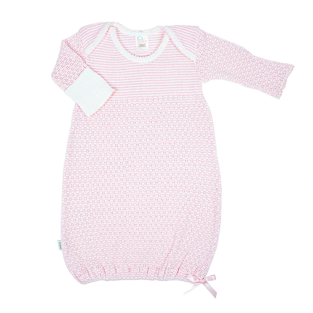 PATY KNIT SOLID PINK OVERLAP SHOULDER GOWN WITH BOW