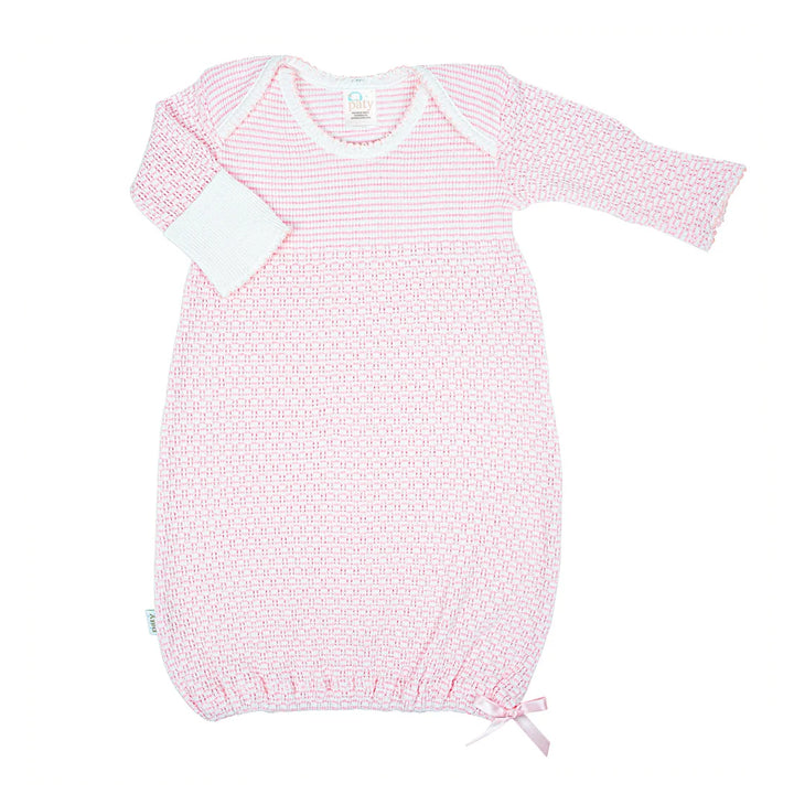 PATY KNIT SOLID PINK OVERLAP SHOULDER GOWN WITH BOW