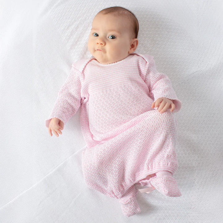 PATY KNIT SOLID PINK OVERLAP SHOULDER GOWN WITH BOW