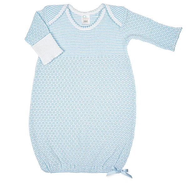 PATY KNIT SOLID BLUE OVERLAP SHOULDER GOWN WITH BOW