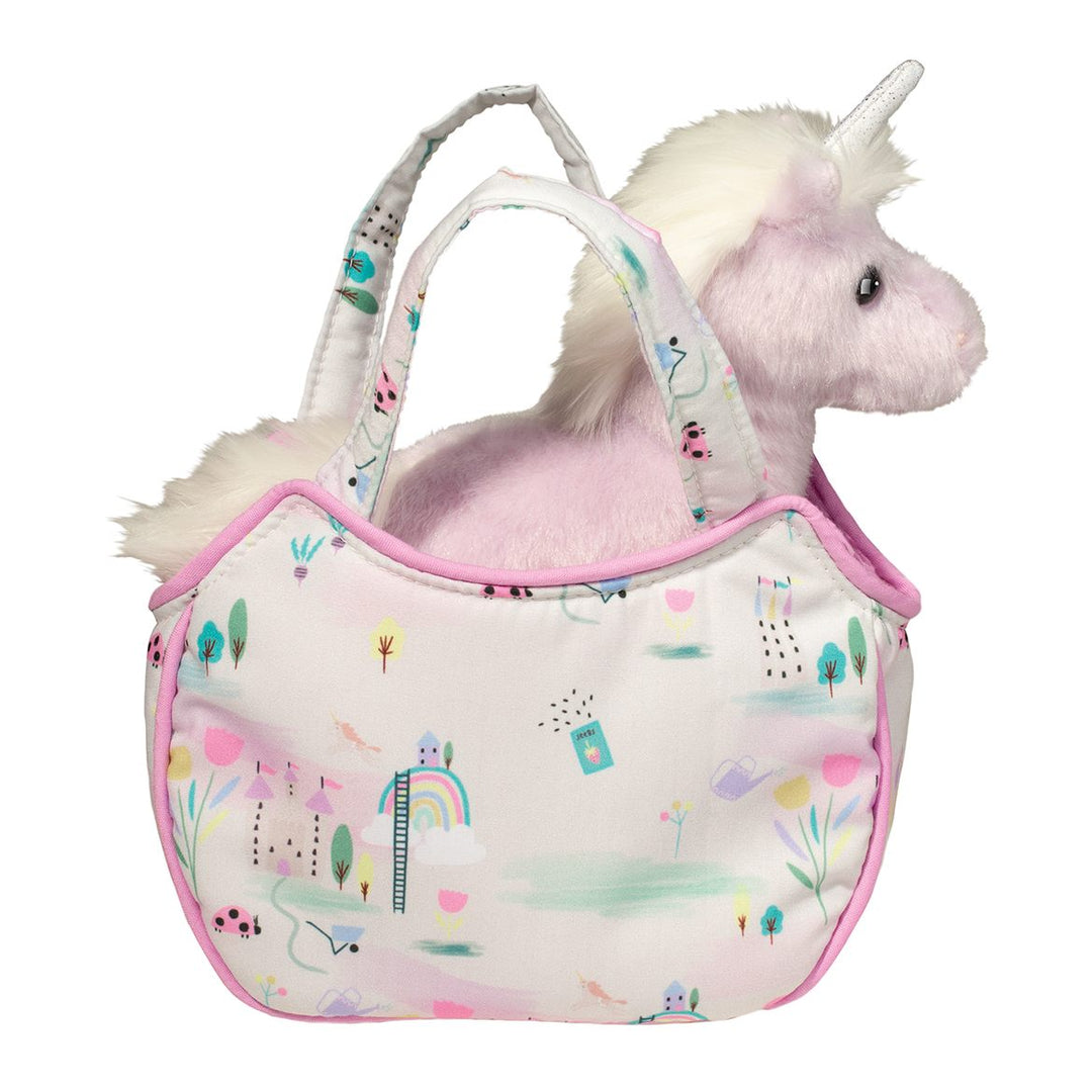 WHITE FLORAL FANTASY DECORATED CARRYING CASE WITH PINK AND WHITE UNICORN INSIDE
