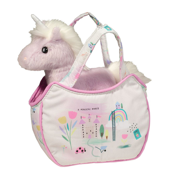 WHITE FLORAL FANTASY DECORATED CARRYING CASE WITH PINK AND WHITE UNICORN INSIDE