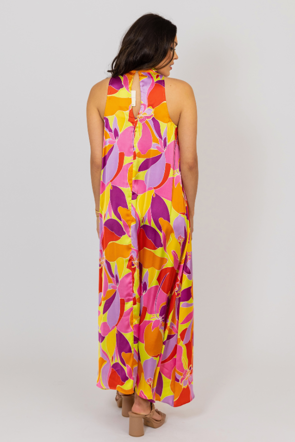 KARLIE: RED FLORAL SATIN MOCK HALTER MAXI