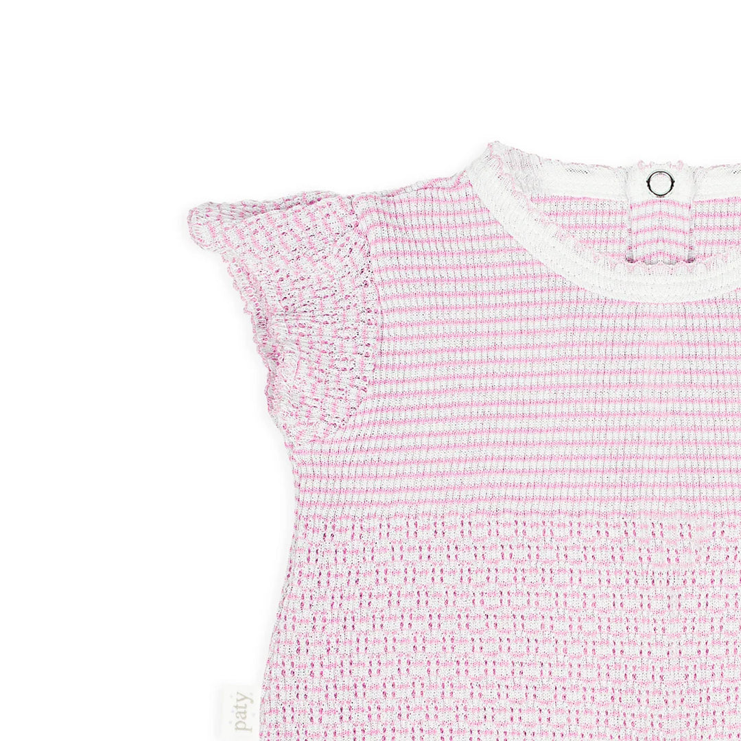 PATY KNIT PINK FLUTTER SLEEVE DIAPER SET WITH BOWS