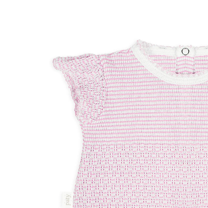 PATY KNIT PINK FLUTTER SLEEVE DIAPER SET WITH BOWS