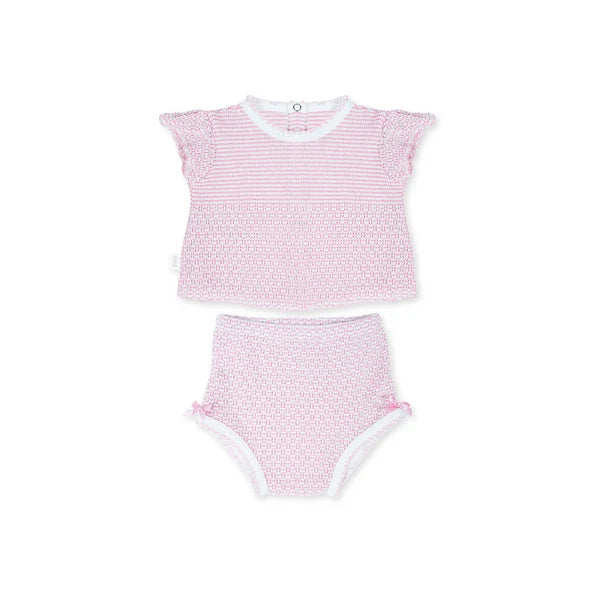 PATY KNIT PINK FLUTTER SLEEVE DIAPER SET WITH BOWS