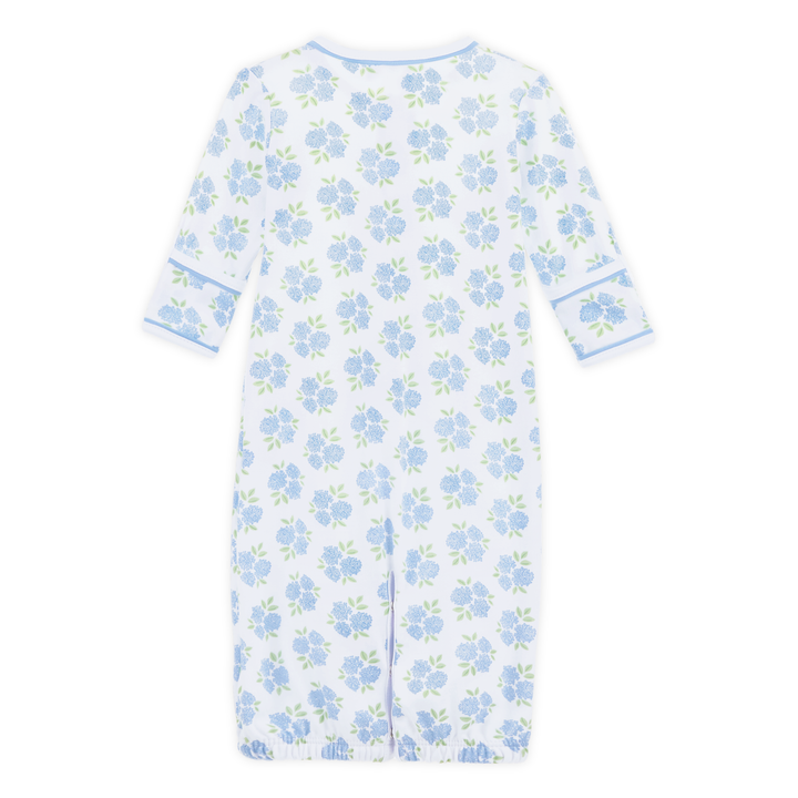 Baby converter gown with Allover hydrangea floral print in sky blue and soft green