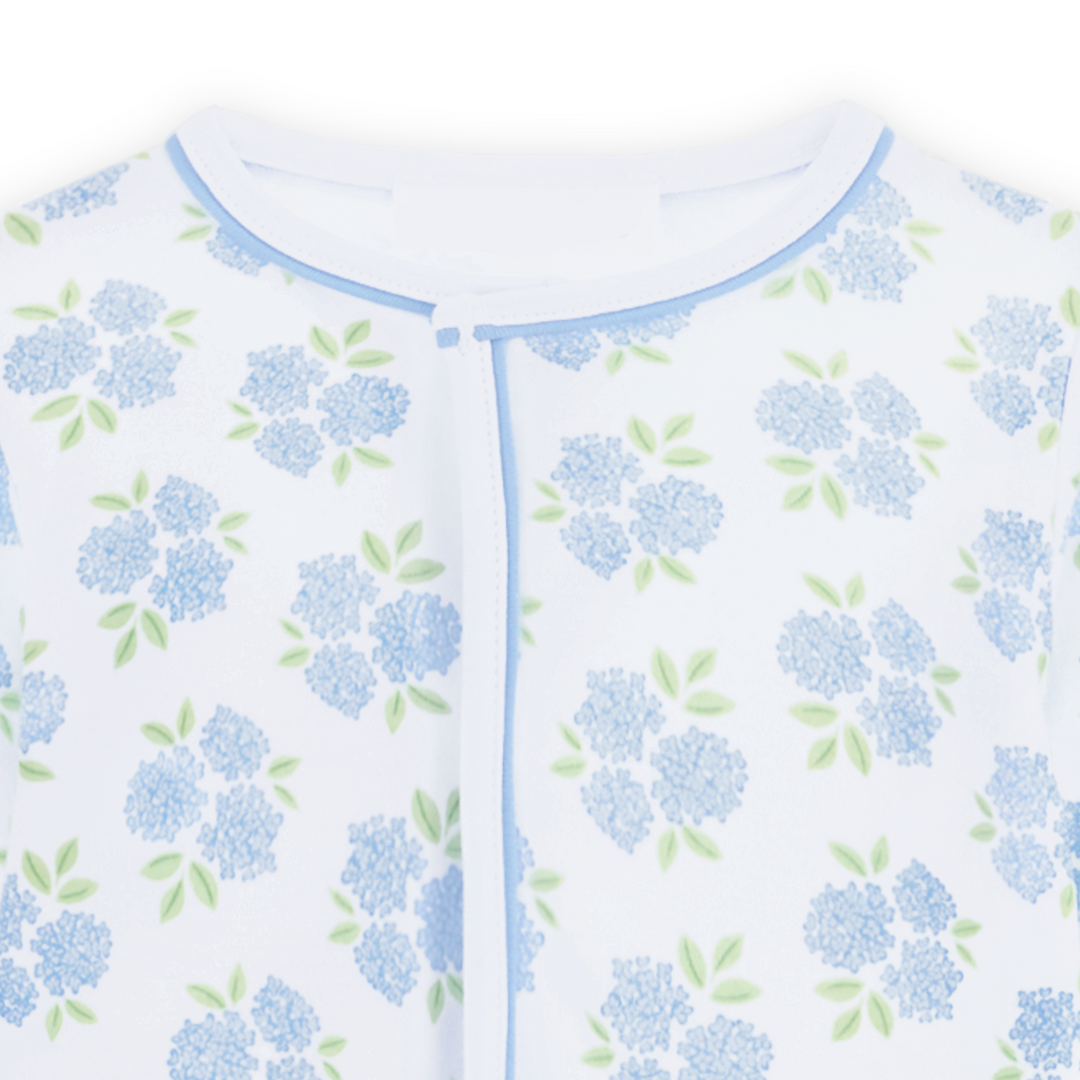 Baby converter gown with Allover hydrangea floral print in sky blue and soft green