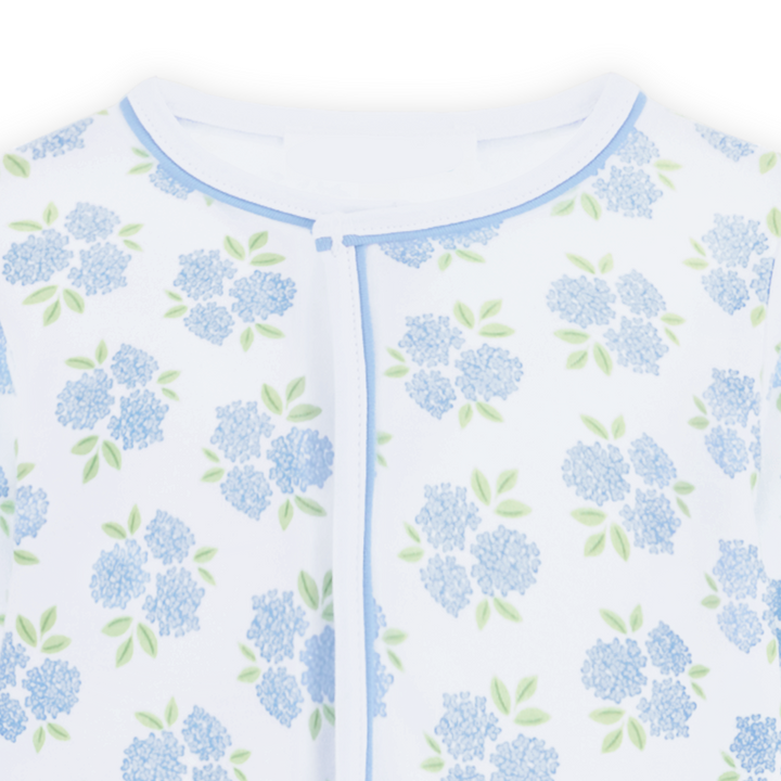 Baby converter gown with Allover hydrangea floral print in sky blue and soft green