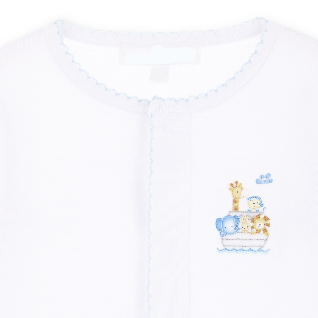 Embroidered Noah’s Ark detail for classic charm
