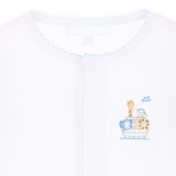 Embroidered Noah’s Ark detail for classic charm