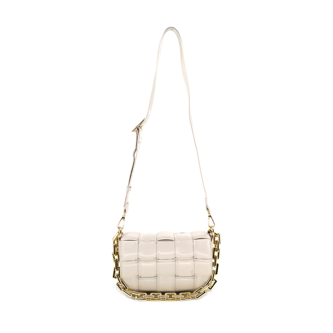 LEATHER WOVEN GOLD CHAIN PURSE