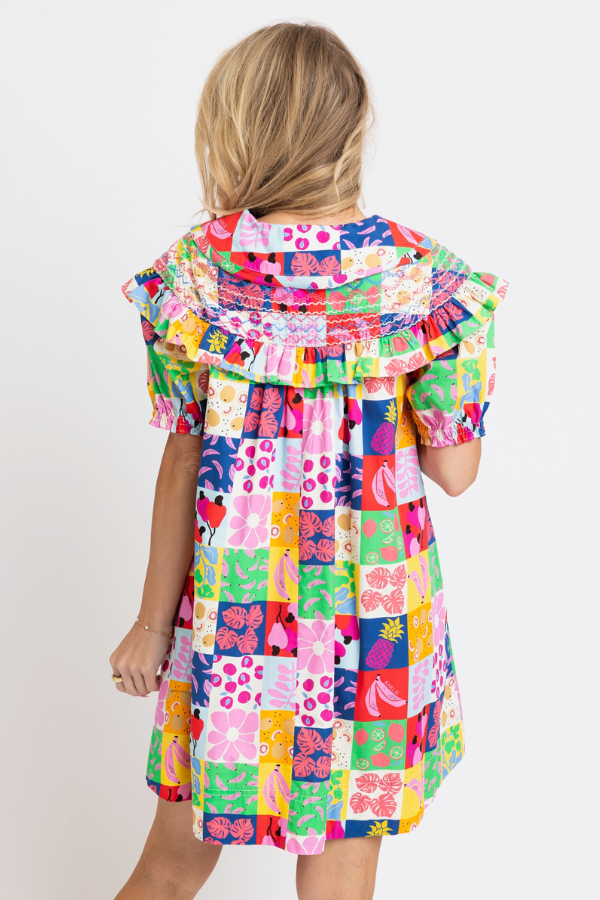 KARLIE: MULTI FRUIT QUILT PETER PAN MULTI STITCH DRESS