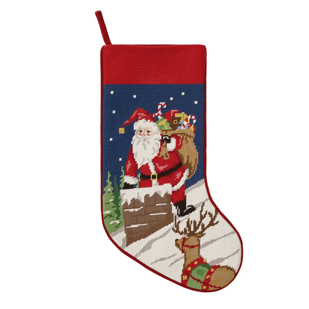 SANTA CHIMNEY NEEDLEPOINT STOCKING