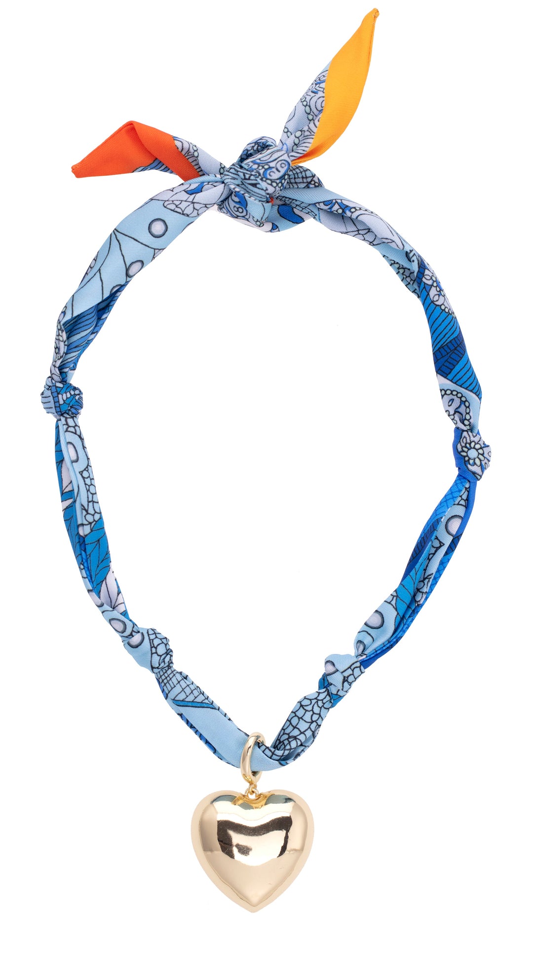 AQUA PUFF HEART TWILLY SCARF NECKLACE