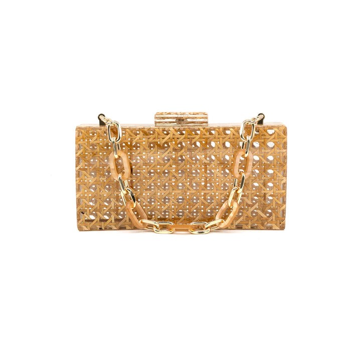 BEIGE ACRYLIC CANE PRINT CLUTCH